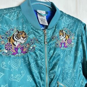 Disney Store Jasmine Jacket  Satin Bomber Aladdin Teal Coat Girls Sz 5/6 Costume